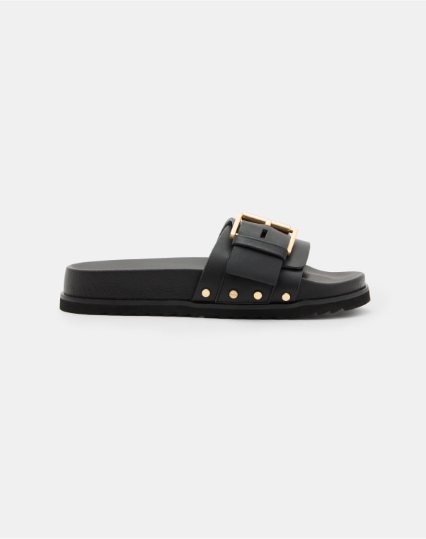 Shop the Ellie Studded Buckle Leather Sliders